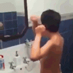 Kid Does Some Taunting Training In The Bathroom